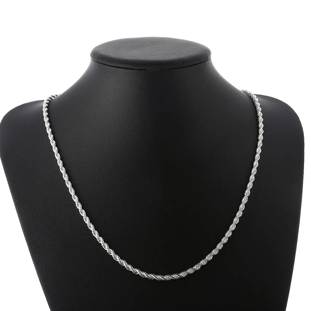 Color plata 4mm cadena masculina cuerda trenzada collar p...