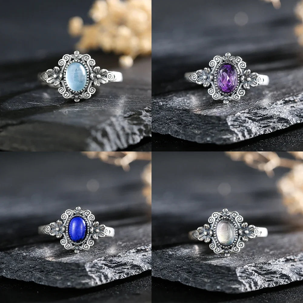 Anillo de Plata de Ley 925 Auténtica con Amatista de 7x5m...
