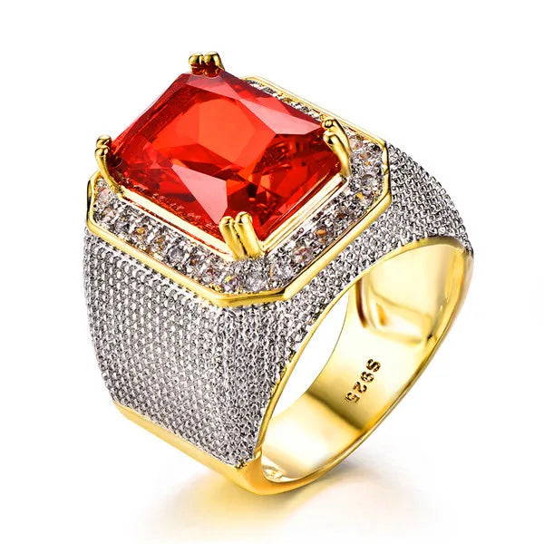 Large red cubic zirconia ring featuring a bold design, crafted by Corporación Turística, perfect for statement jewelry.