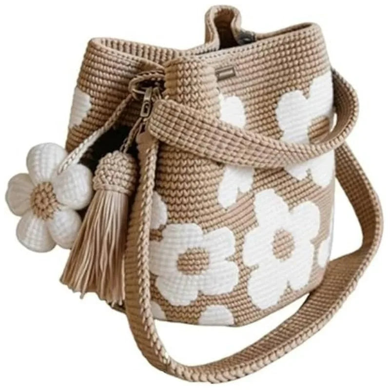 Bolso de mano de ganchillo hecho a mano con flores, carte...
