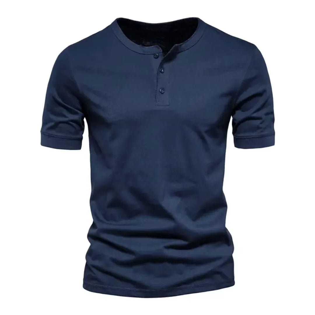 Camiseta Henley de Color Sólido Simple para Hombre, Camiseta de Manga Corta con Cuello Henry, Camisetas Transpirables Holgadas de Verano, Ropa Casual para Hombre