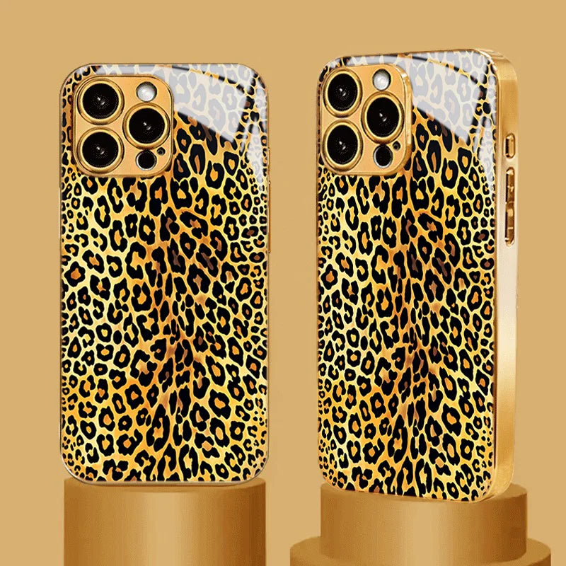 Tempered glass phone case with stamped design from Corporación Turística, showing intricate pattern and clear protective cover.