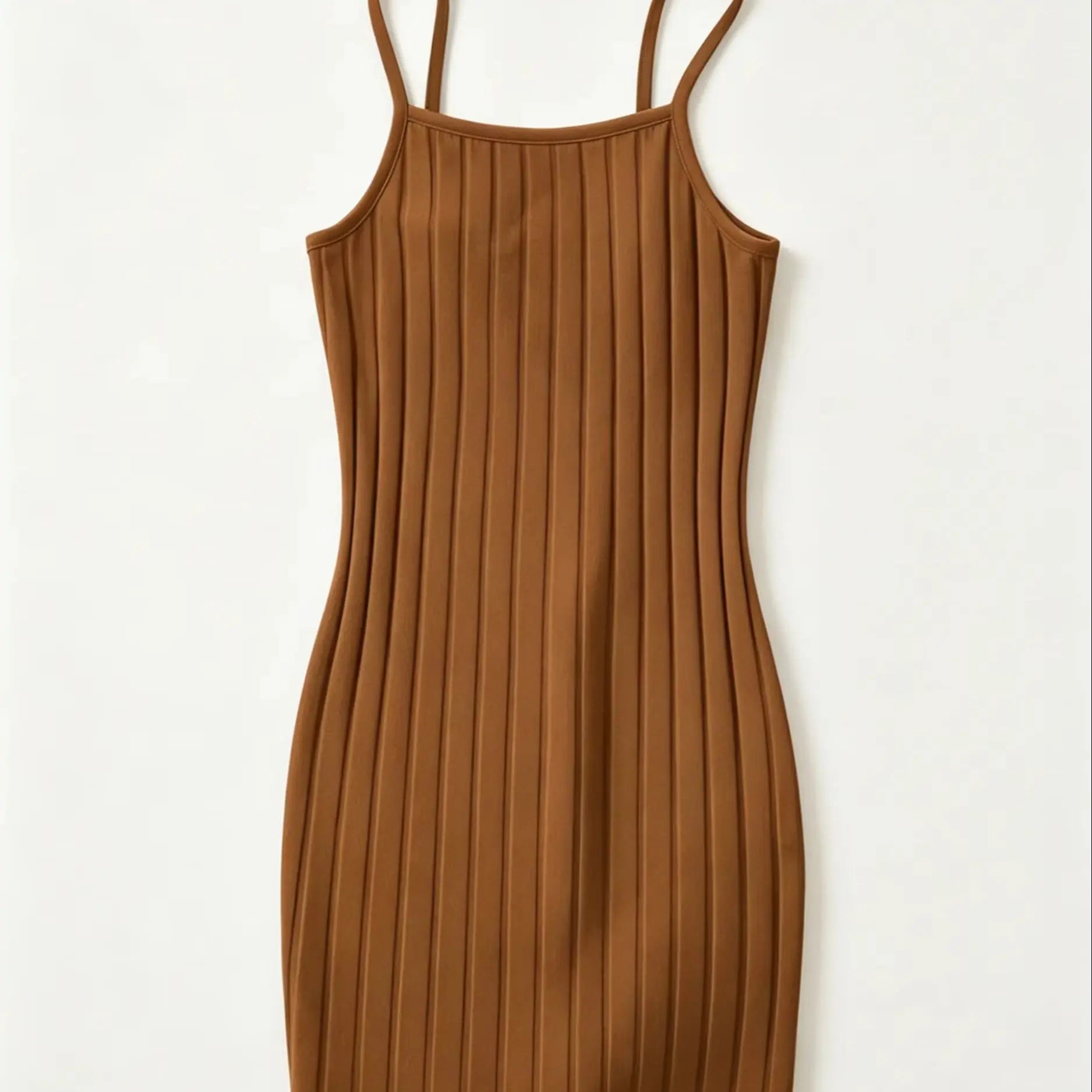 Vestido mini ajustado de punto acanalado marrón para muje...