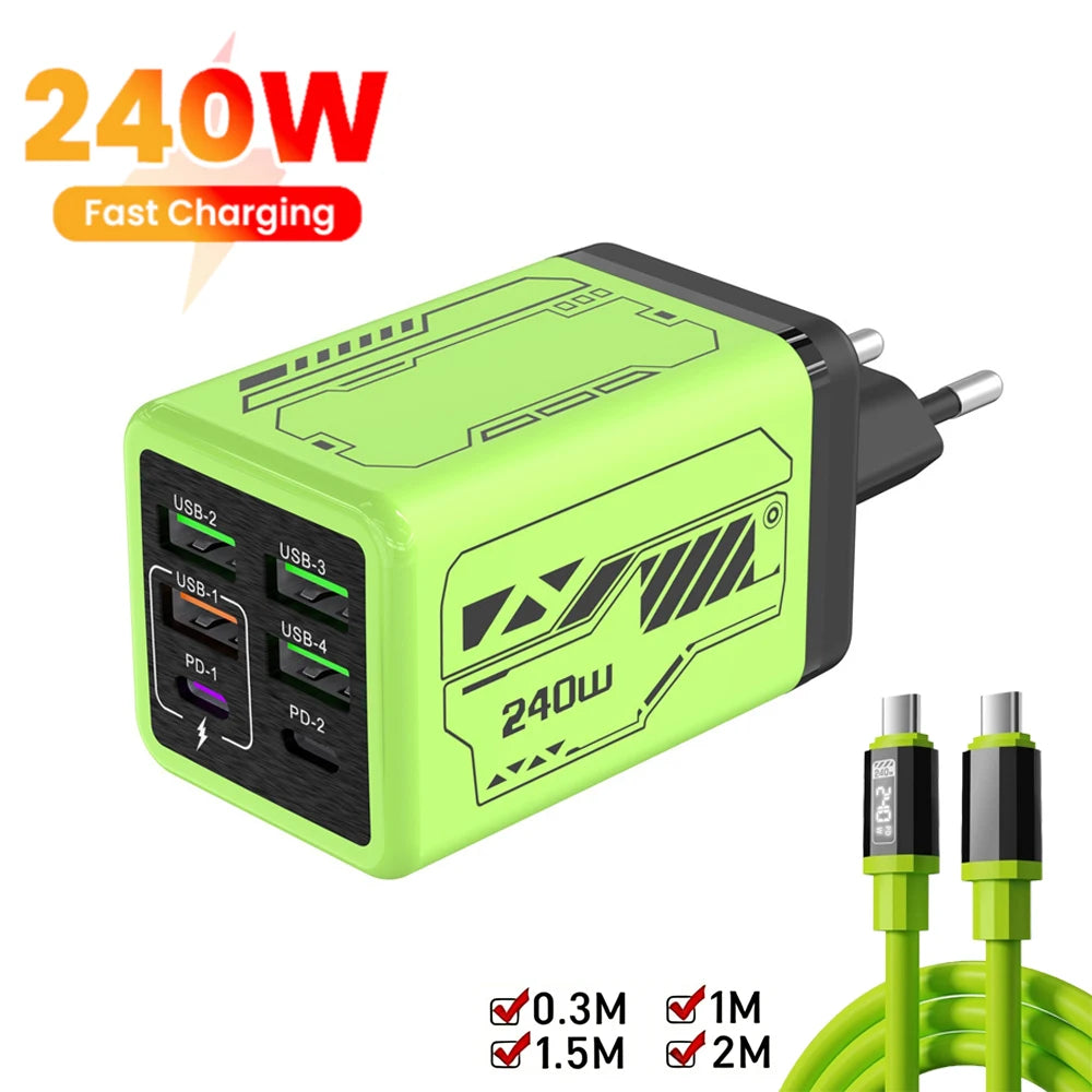 Cargador 6 en 1 240W USB-C PD: iPhone, Samsung, Xiaomi | Carga Rápida - Corporación Turística