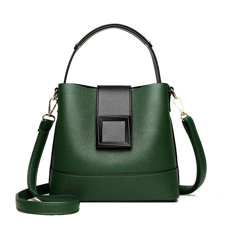 Elegant Solid Color Bucket Bag with Adjustable Shoulder S...