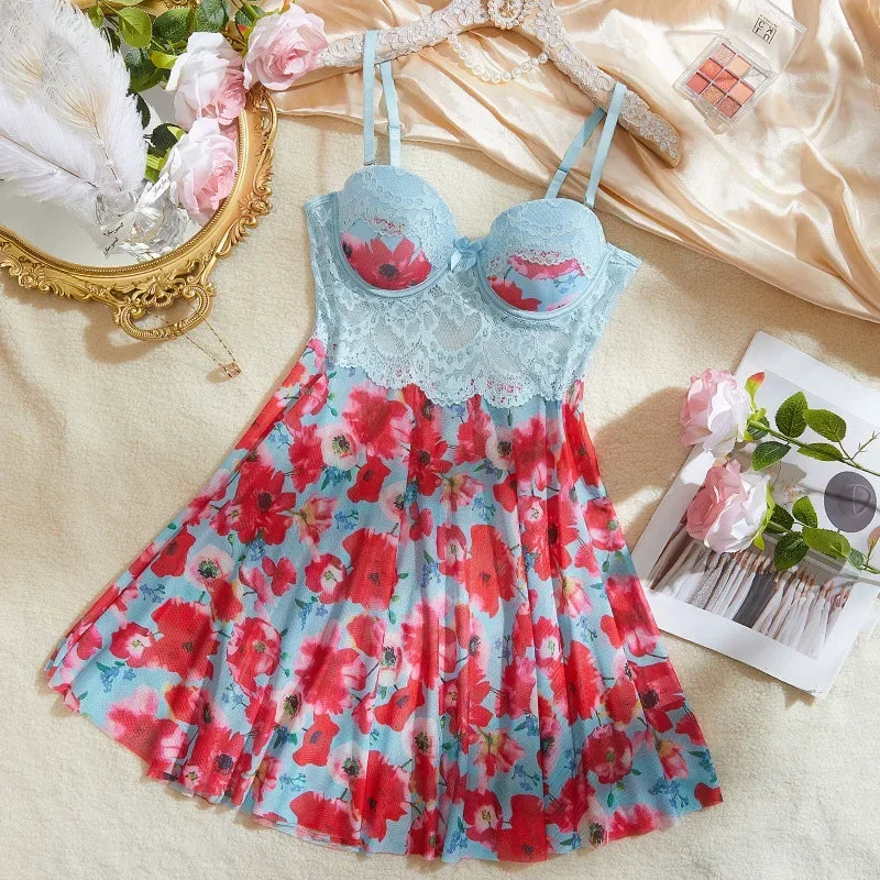 Camisón Sexy para Mujer, Estampado Floral, Lencería Román...