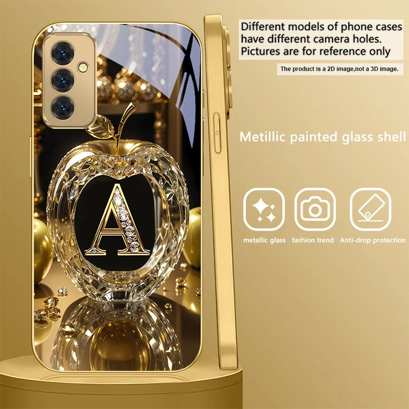 Clear gold phone case with letter 'A' from Corporación Turística, showcasing a sleek, transparent design with stylish gold accents.