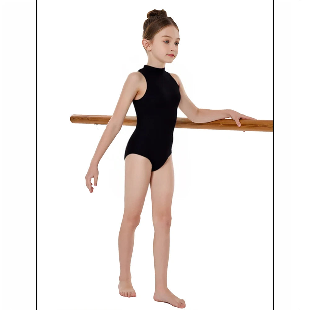 Children's ballet dance leotard with open back from OVIGILY by Corporación Turística, featuring a comfortable fit for young dancers.