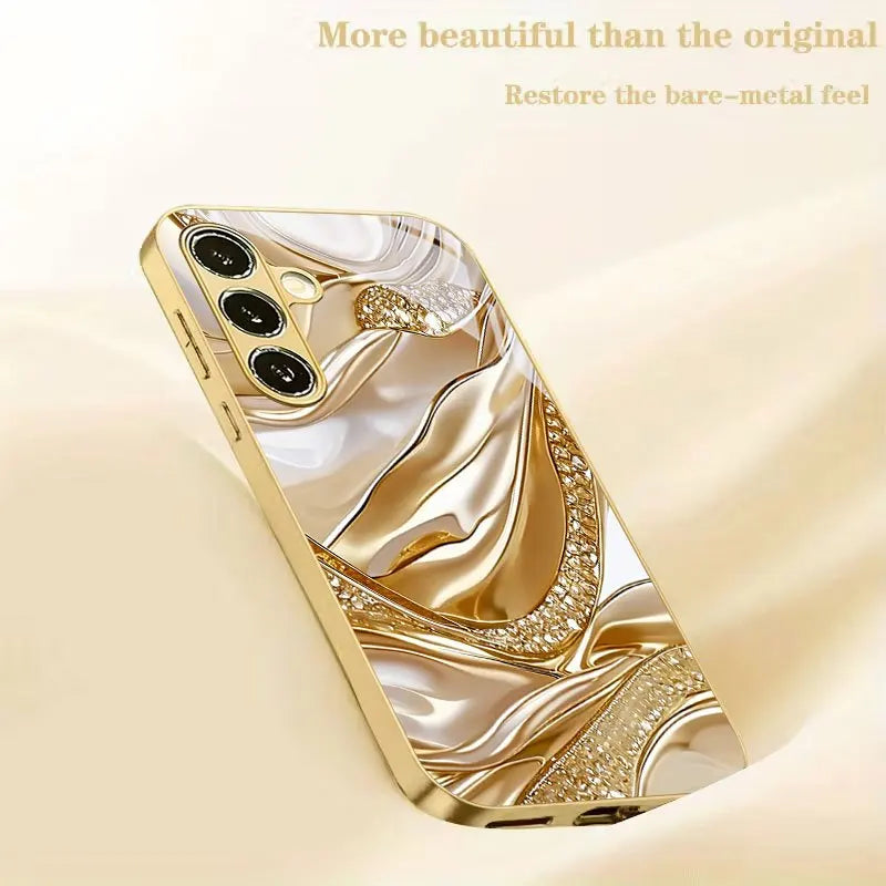 Golden wave pattern phone case by Corporación Turística, featuring a stylish and protective design for smartphones.