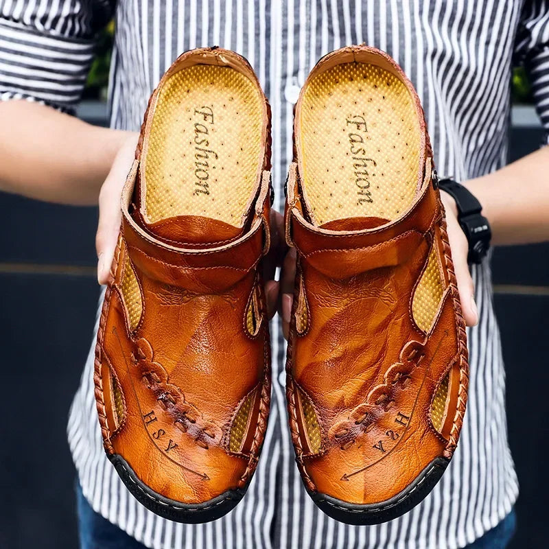 Sandalias de cuero genuino para hombre, zapatillas de ver...