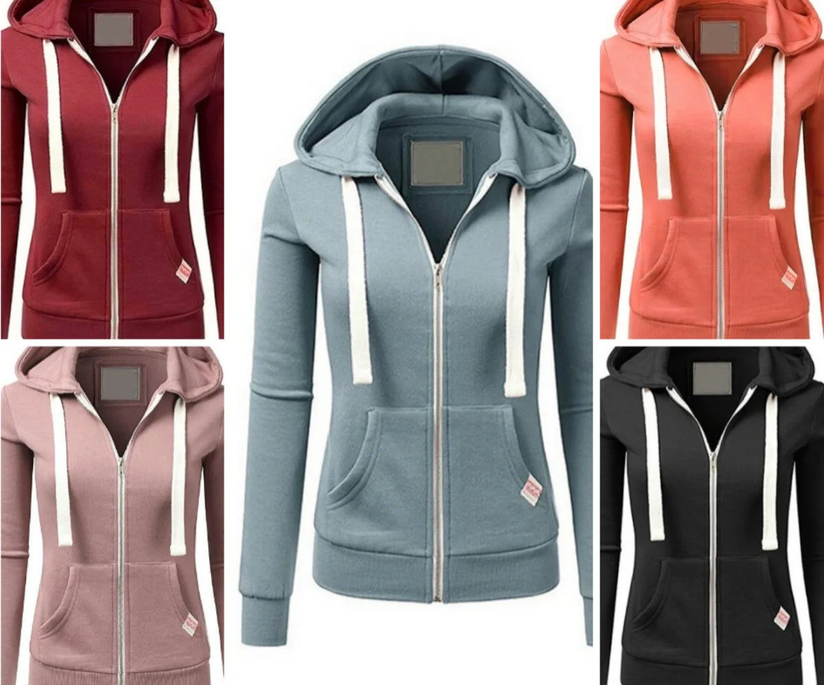 Casual urban women's hoodie sweatshirt in black with front pocket and drawstring hood, by Corporación Turística.