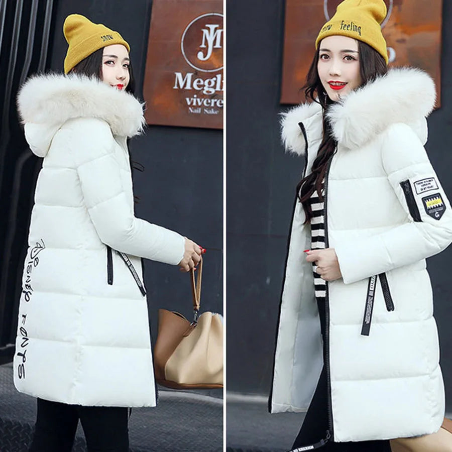 Abrigo parka de invierno para mujer con cuello de piel y ...