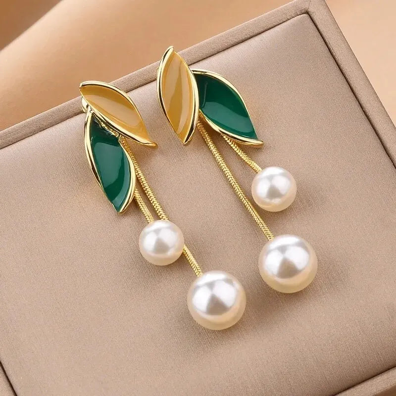 Pendiente colgante de perla de imitación para mujer, pend...