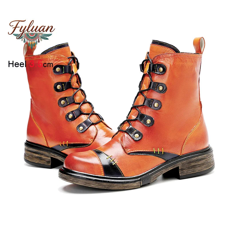 Botas cortas retro para mujer, tacón medio de 3.5 cm, cóm...