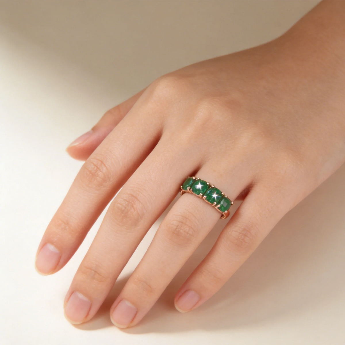 Anillo de Oro Rosa de 18K 100% para Mujer con Esmeralda N...