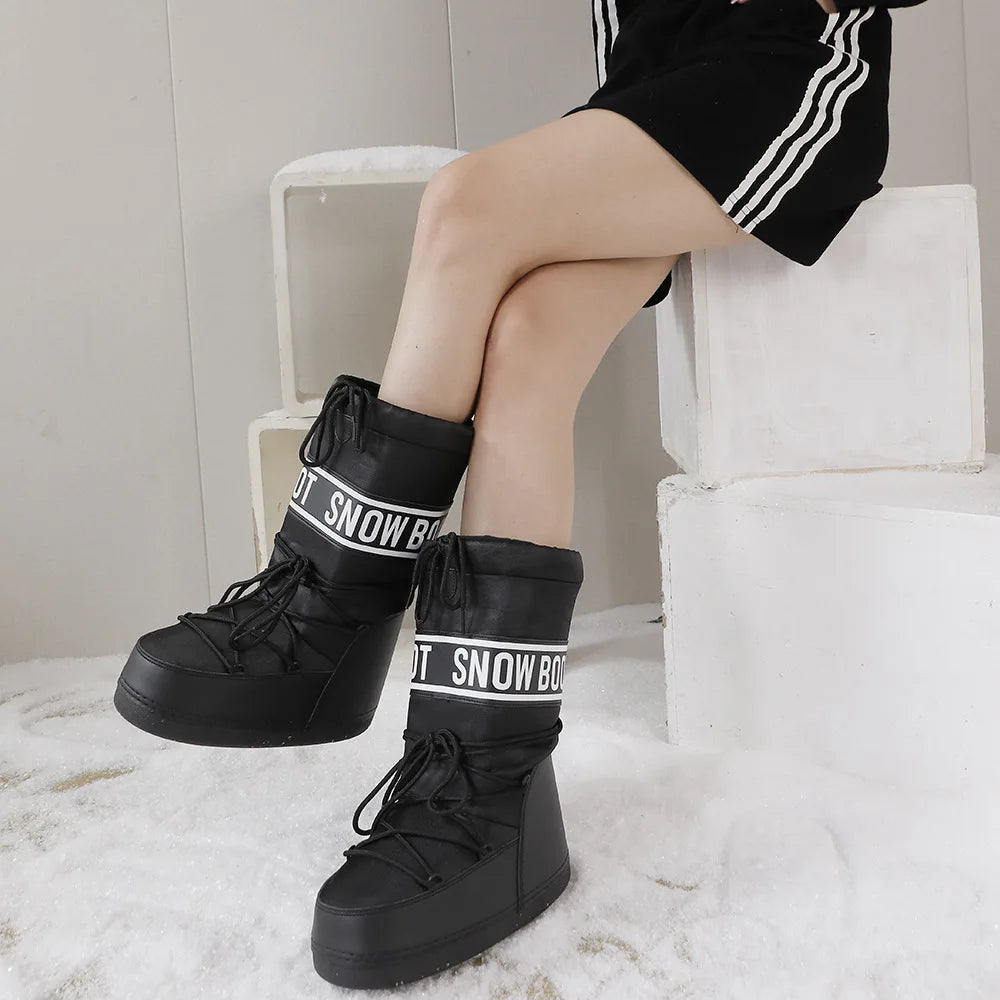 Botas de invierno para mujer, botas de nieve a media pant...