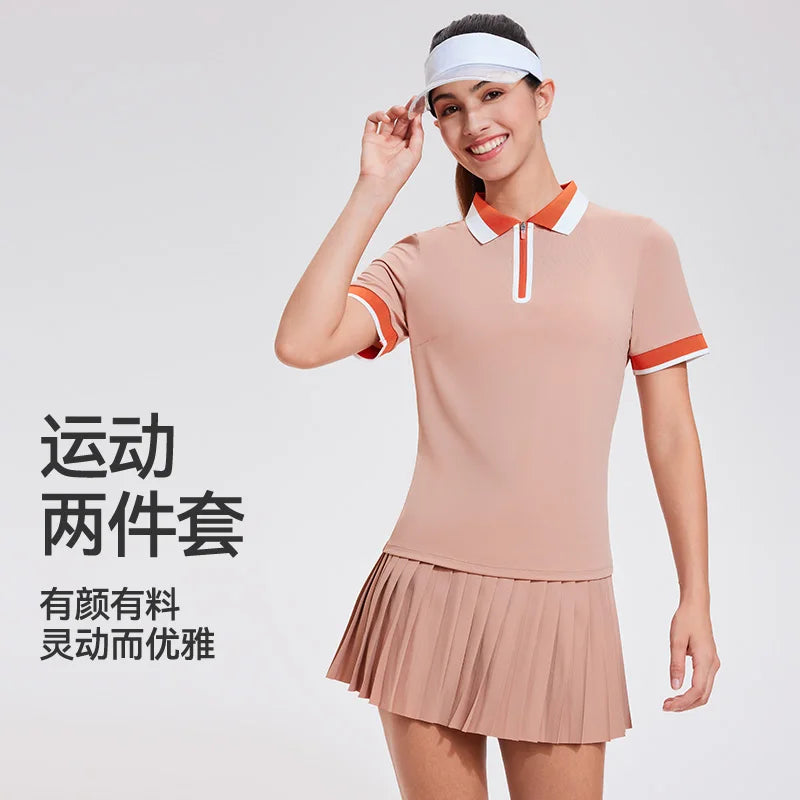 2025 Conjunto de verano para mujer, colegiala, Polo de ma...