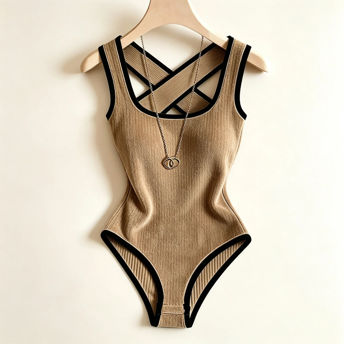 Women's ribbed sleeveless knit body by Corporación Turística, featuring a sleek back design.