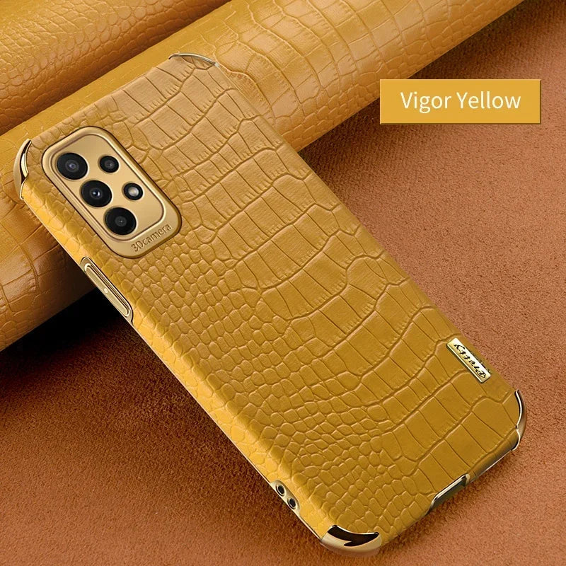 Leather crocodile pattern phone case for Samsung Galaxy, sleek black design with textured crocodile skin finish