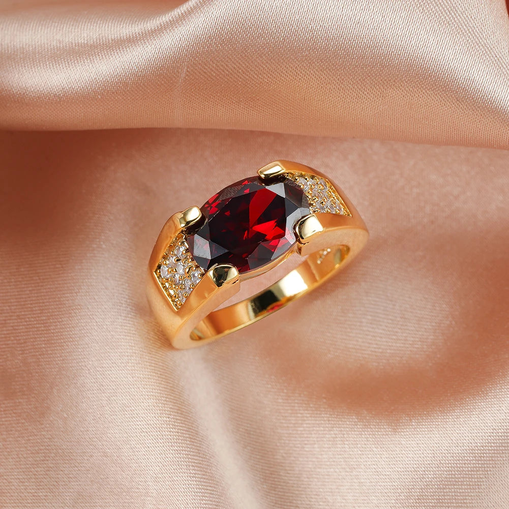 Anillos de piedra roja ovalados para hombre y mujer Unise...