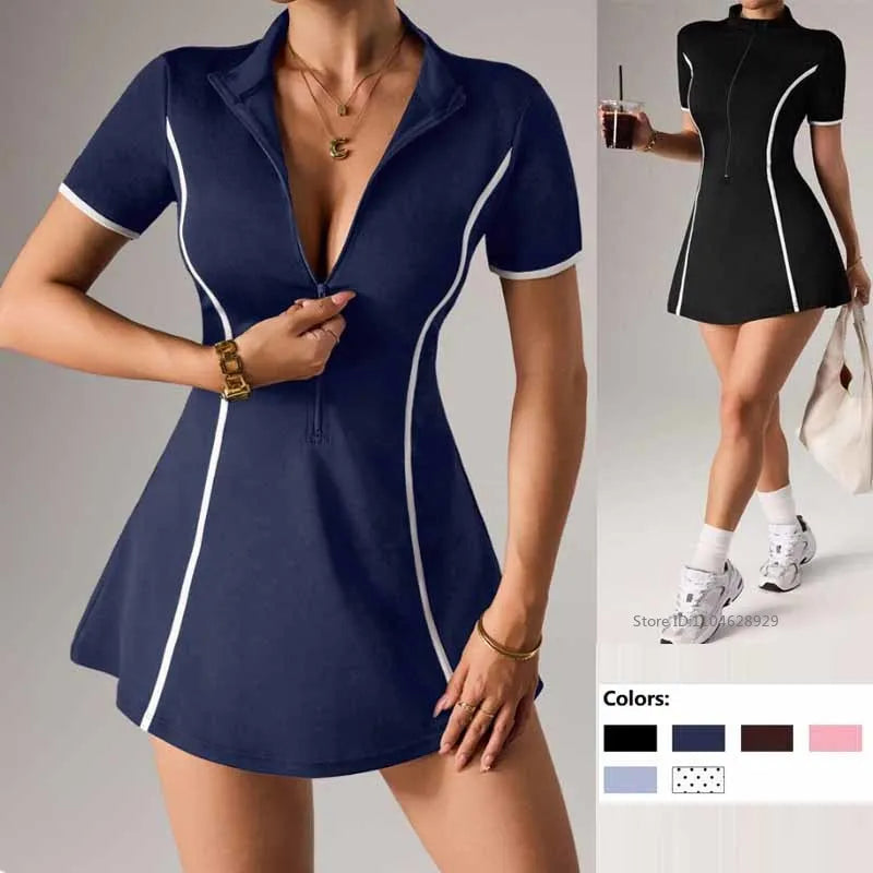 Vestido de Tenis de Manga Corta para Mujer, Cuello Polo, ...