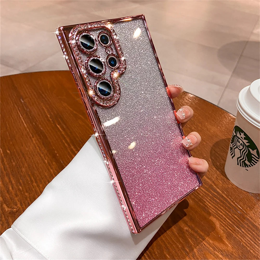Colorful gradient glitter phone case from Corporación Turística, featuring sparkling glitter and a luxurious design for smartphones.