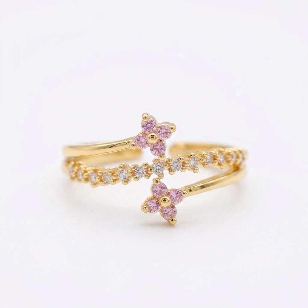 Anillo Flor Circon Colorido Ajustable Mujer Moda Vintage Regalo Joyería