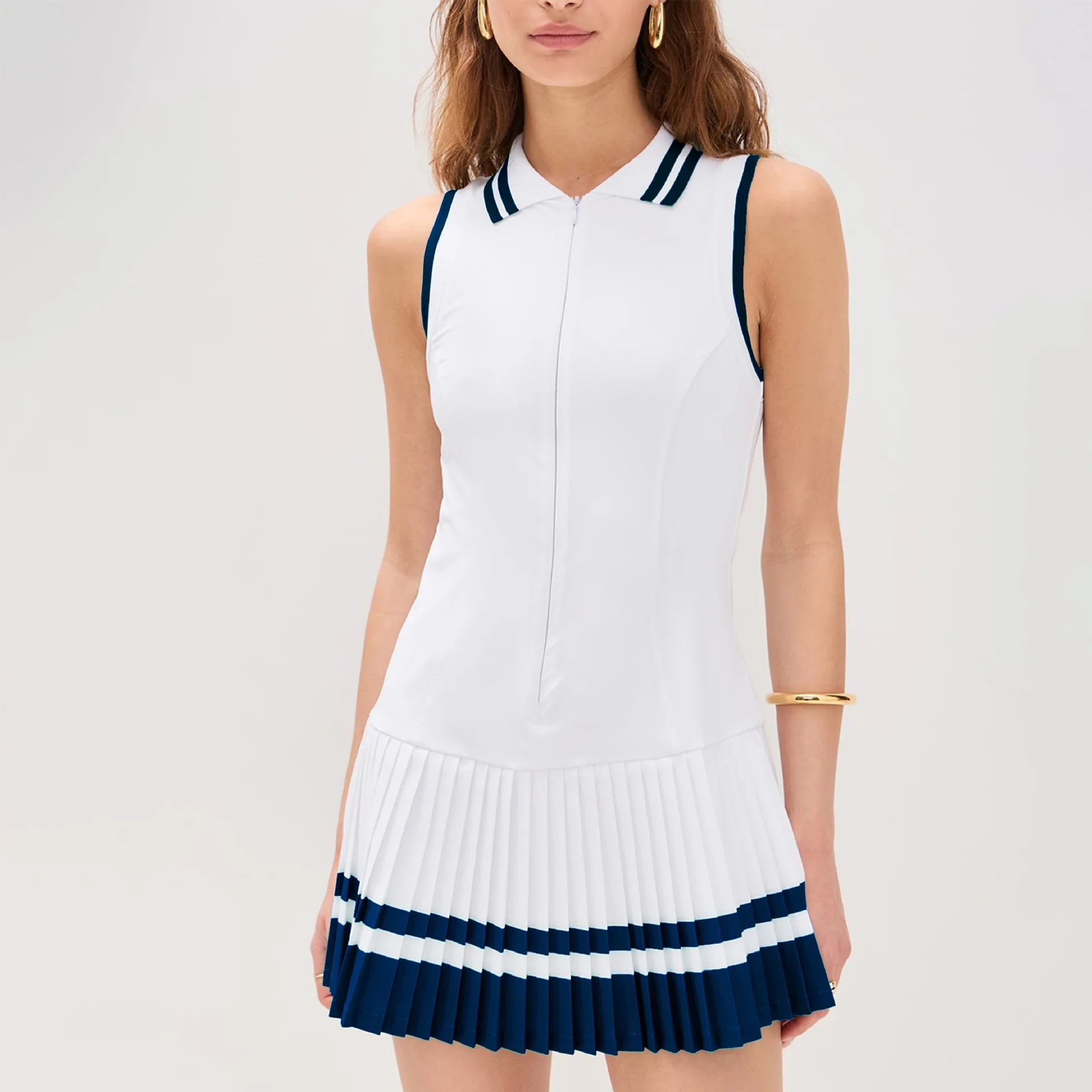 Vestido de Tenis para Mujer, Cuello en V, Cremallera, Ves...
