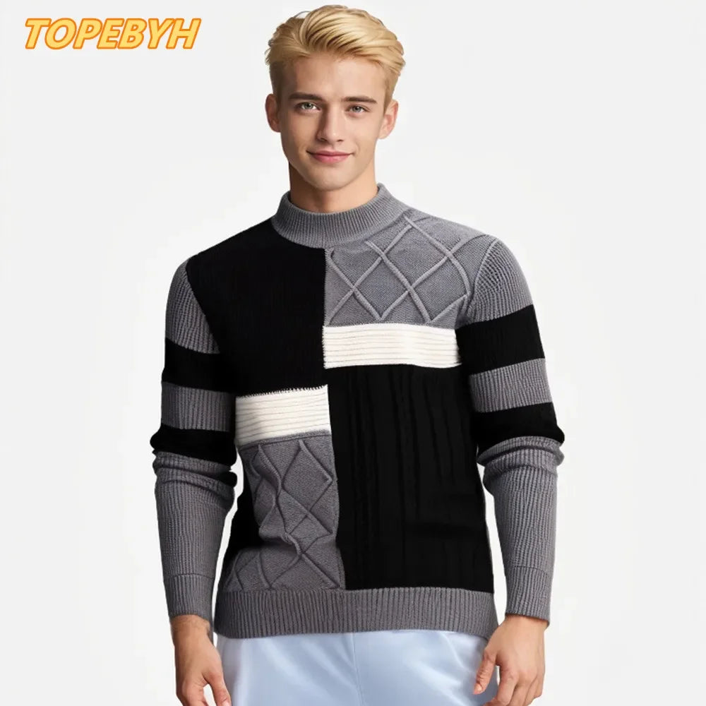 Suéter Otoño Invierno Hombre Color Bloque Calido Casual (Talla Única)