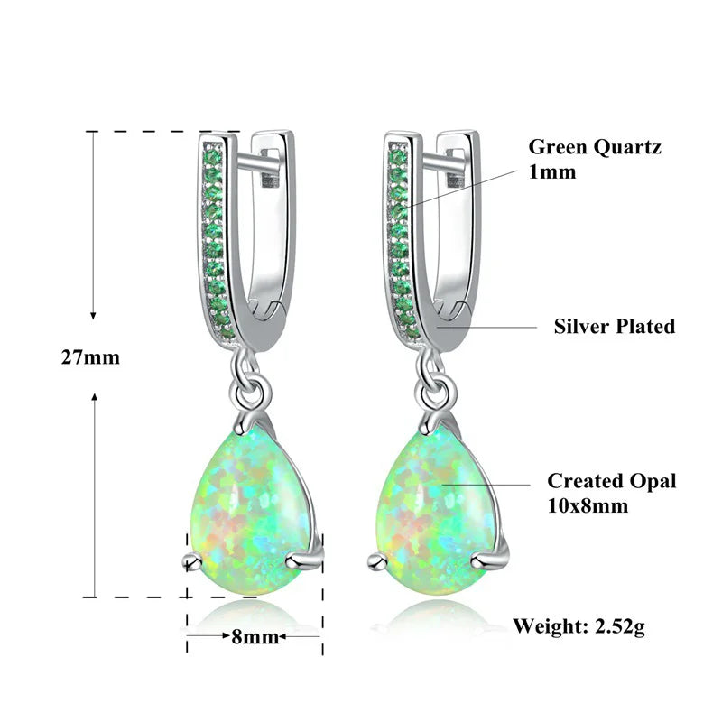 Pendientes colgantes de ópalo de fuego verde para mujer, ...