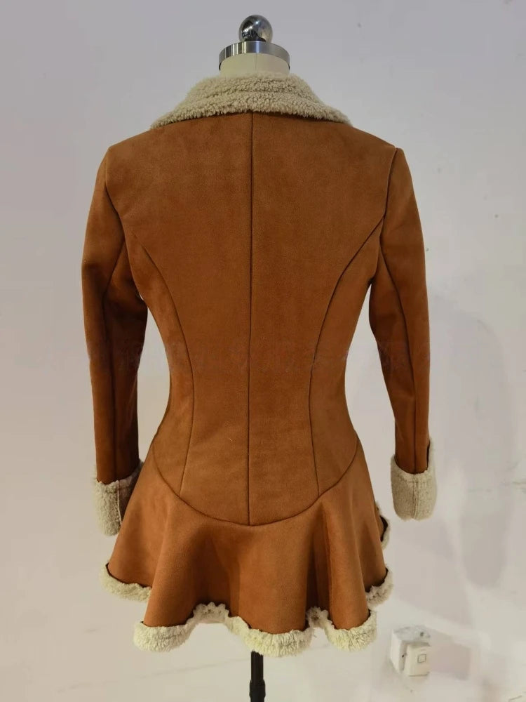 Abrigo con cuello de piel de ante para mujer, abrigo cáli...
