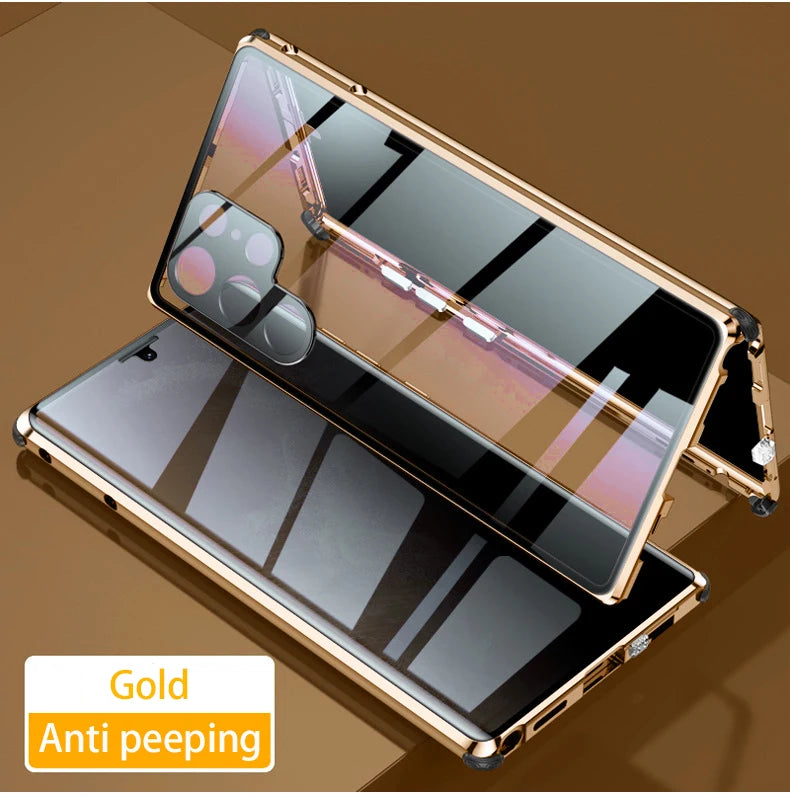 Magnetic metal phone case for Samsung S26, S25, S23, and S24 by Corporación Turística, with a sleek metallic finish.