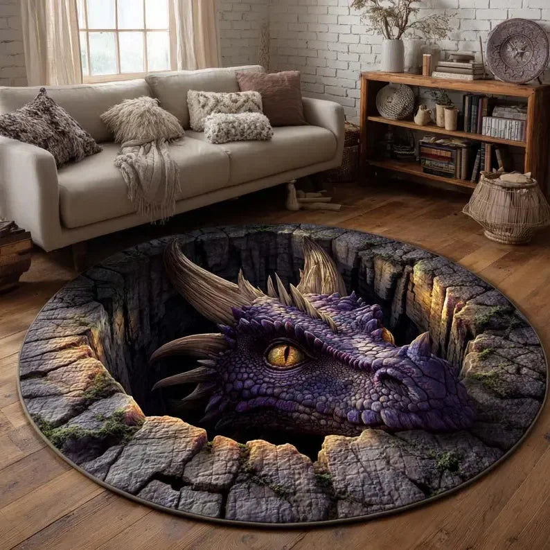 Alfombra Dragón 2D Redonda: Decoración Fantasía Moderna para Sala