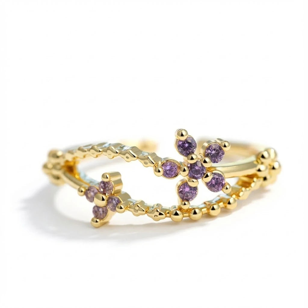 Anillo Flor Circon Colorido Ajustable Mujer Moda Vintage Regalo Joyería
