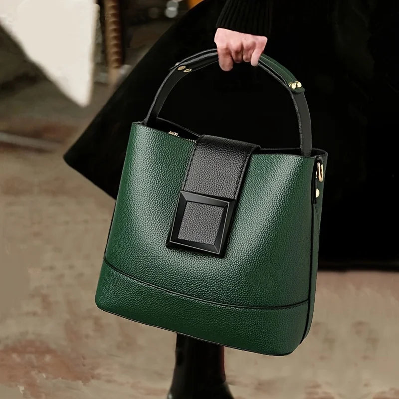 Elegant Solid Color Bucket Bag with Adjustable Shoulder S...
