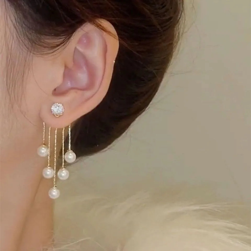 Pendientes de borla de perlas de moda coreana con aguja d...