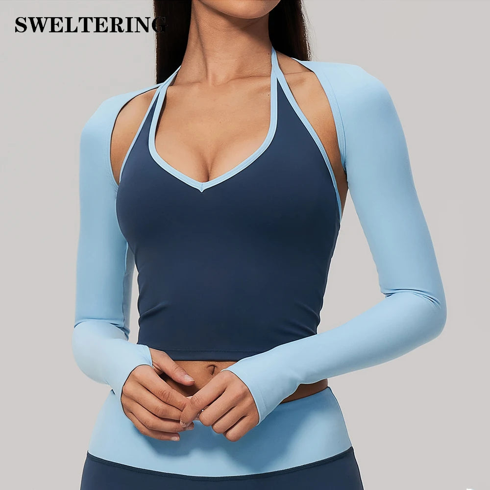 Camiseta de Yoga de Manga Larga sin Espalda para Mujer, T...