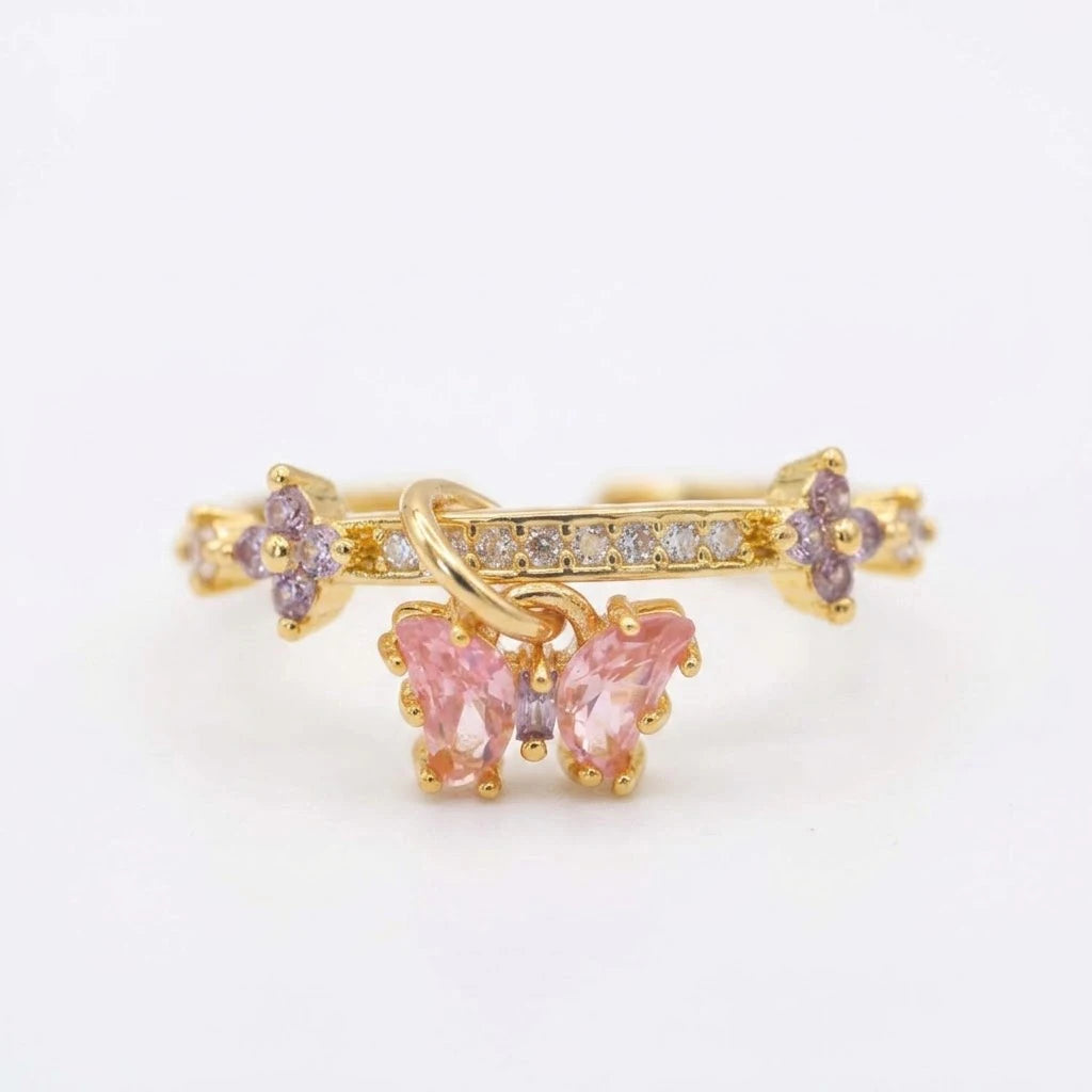 Anillo Flor Circon Colorido Ajustable Mujer Moda Vintage Regalo Joyería