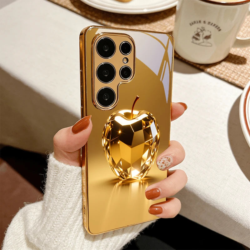 Golden phone case with a colorful prism fruit design, offering stylish protection for smartphones.