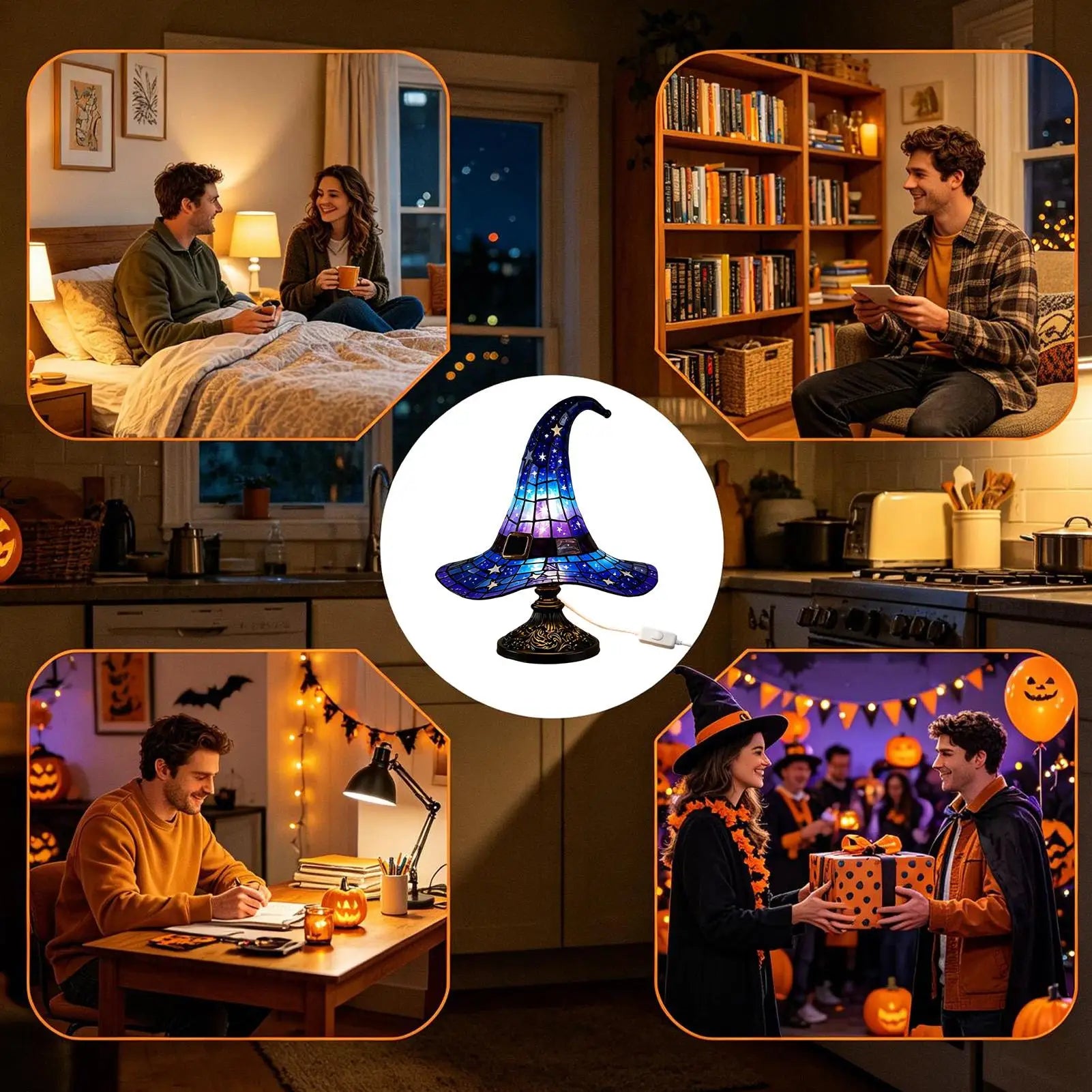 Lámpara Sombrero Bruja Vidrio Teñido - Decoración Mágica Moderna