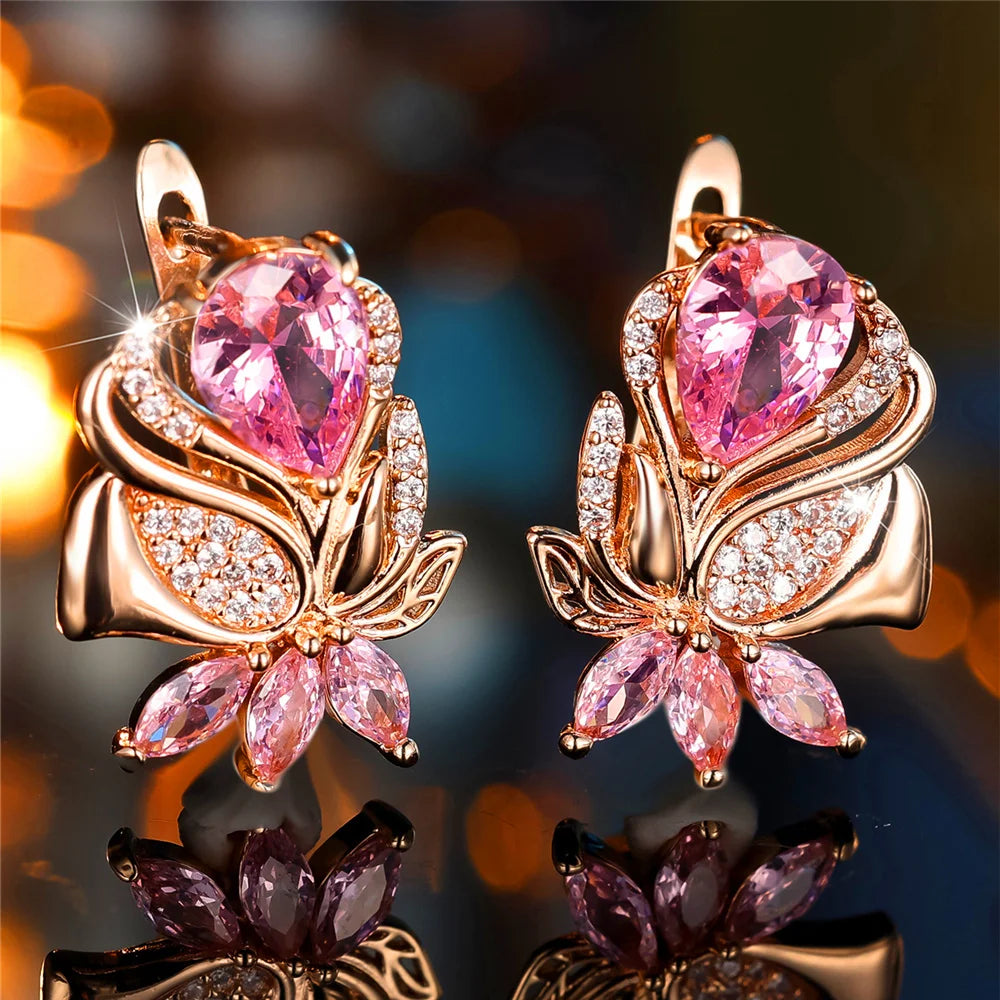 Pendientes de aro de piedra de circón rosa de lujo para m...