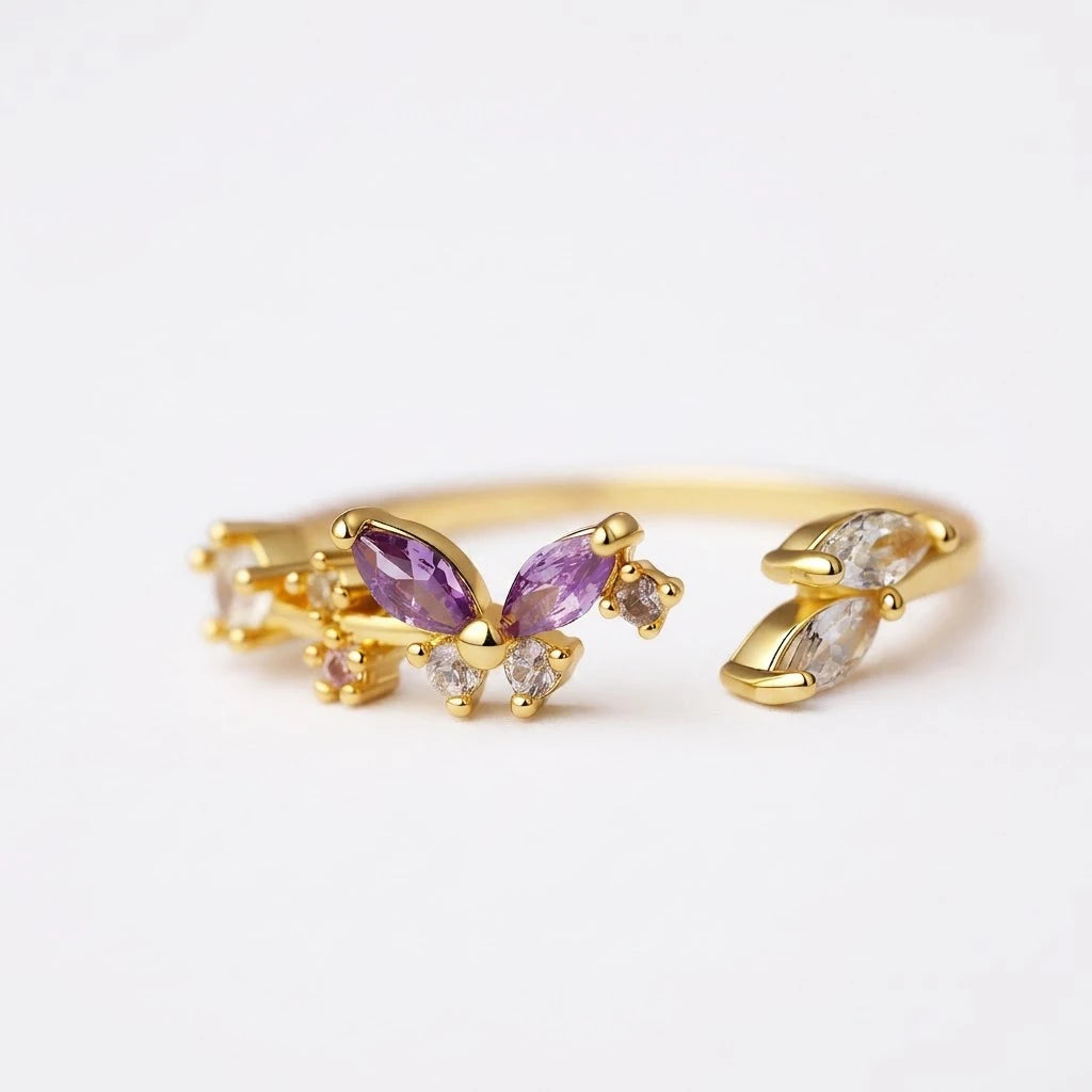 Anillo Flor Circon Colorido Ajustable Mujer Moda Vintage Regalo Joyería