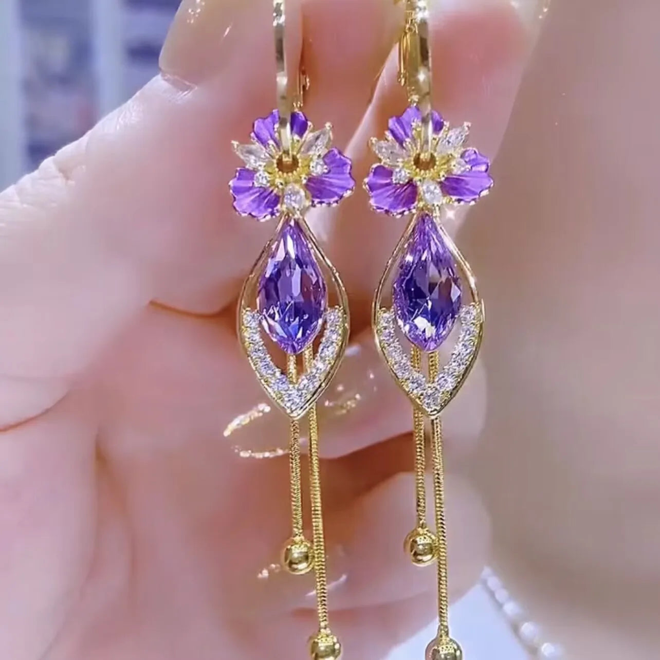 Pendientes colgantes de mariposa de cristal y perlas de c...