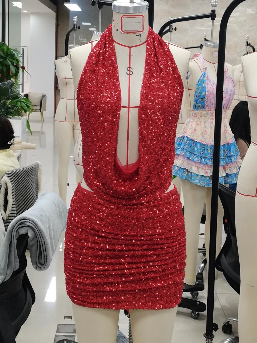 Conjunto de 2 piezas de trajes sexys de lentejuelas brill...