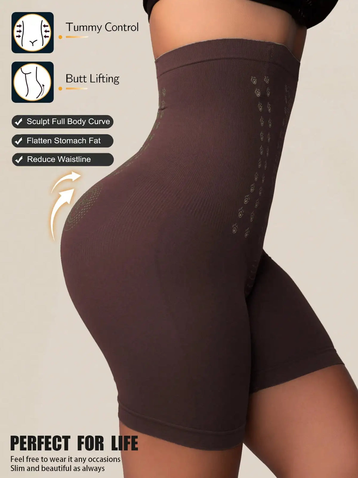High-waisted shaping shorts from Corporación Turística, showing the snug fit and smooth fabric designed to contour the waist.