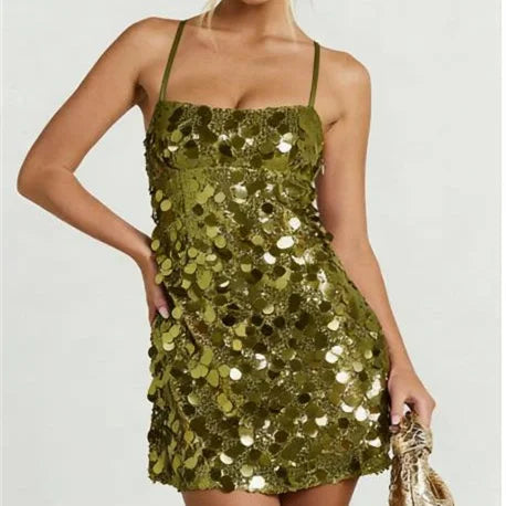 Vestido Mini Brillante para Mujer con Lentejuelas Bordada...