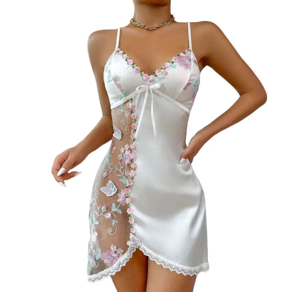 Camisón de encaje fino con lazo para mujer, vestido de pi...
