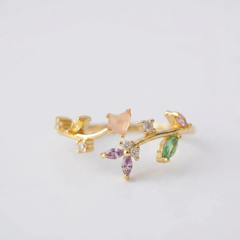 Anillo Flor Circon Colorido Ajustable Mujer Moda Vintage Regalo Joyería