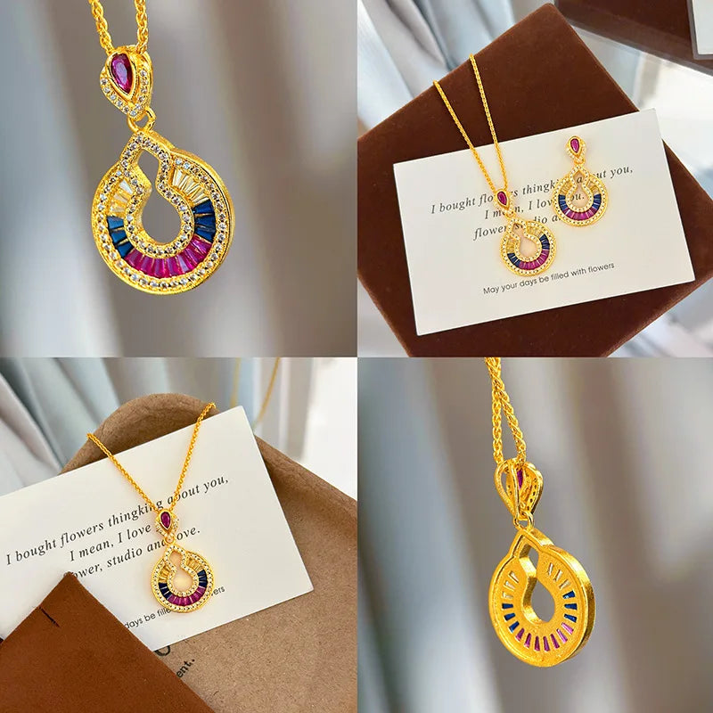 Collar de lujo con colgante de diamante de oro real 24K 9...
