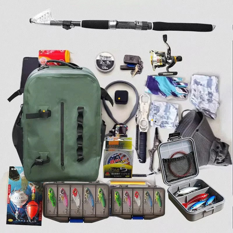 Mochila de pesca impermeable con soporte para caña, bolsa...